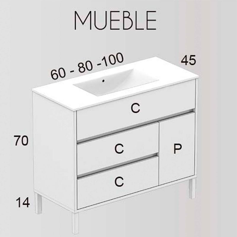 Mueble de baño ANNA color a suelo 3 cajones- 1 puerta con lavabo cerámico - Imagen 4