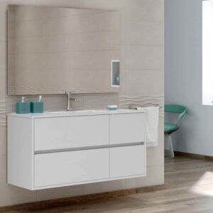 Mueble de baño CARLOTTA suspendido 4 cajones con lavabo cerámico, color BLANCO