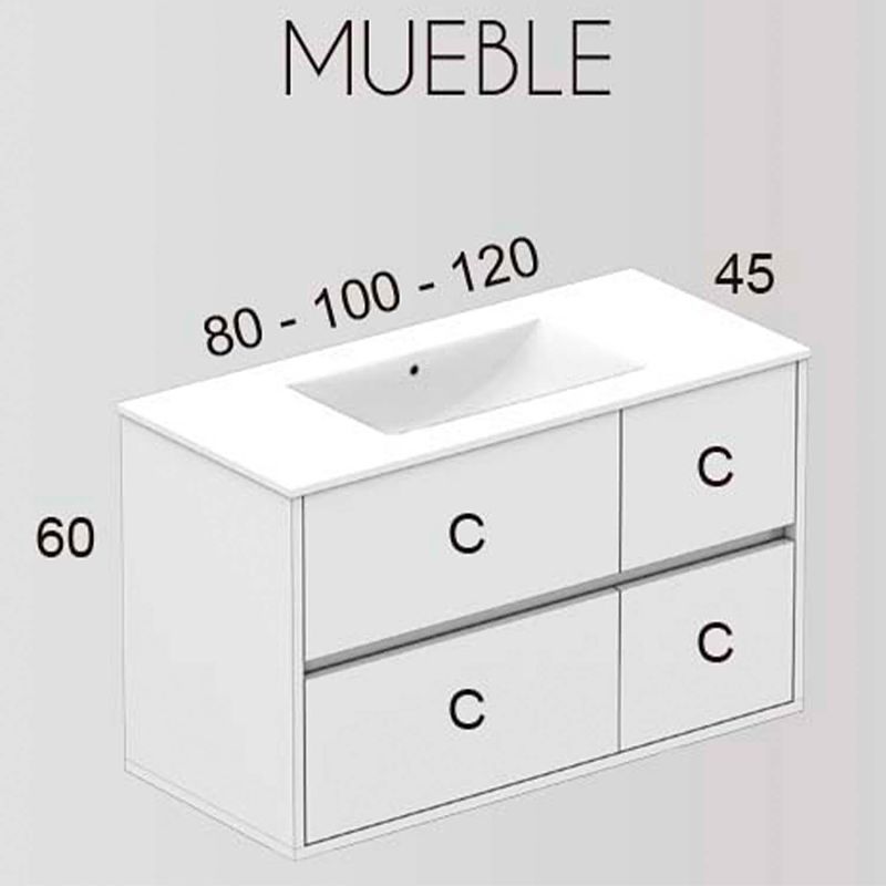 Mueble de baño CARLOTTA suspendido 4 cajones con lavabo cerámico, color BLANCO - Imagen 2