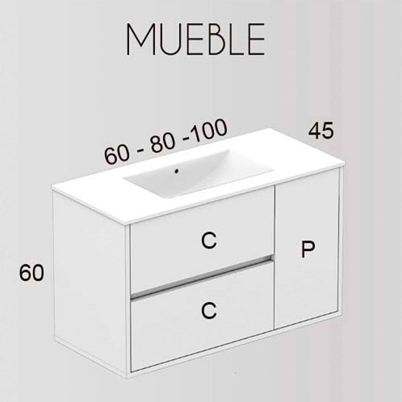 Mueble de baño CAROLA suspendido 2 cajones - 1 puerta con lavabo cerámico - Imagen 4