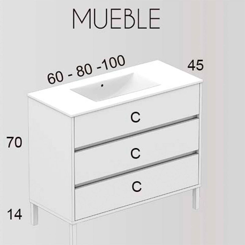 Mueble de baño CLOE varios tonos a suelo 3 cajones con lavabo cerámico - Imagen 4