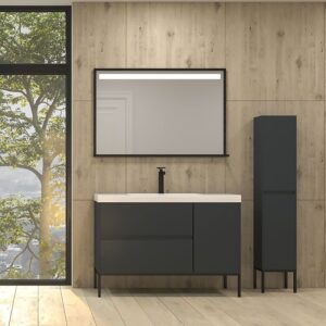 Mueble de baño 2 cajones - 1 puerta acabado mate GRAFITO con lavabo resina 6 cm grosor