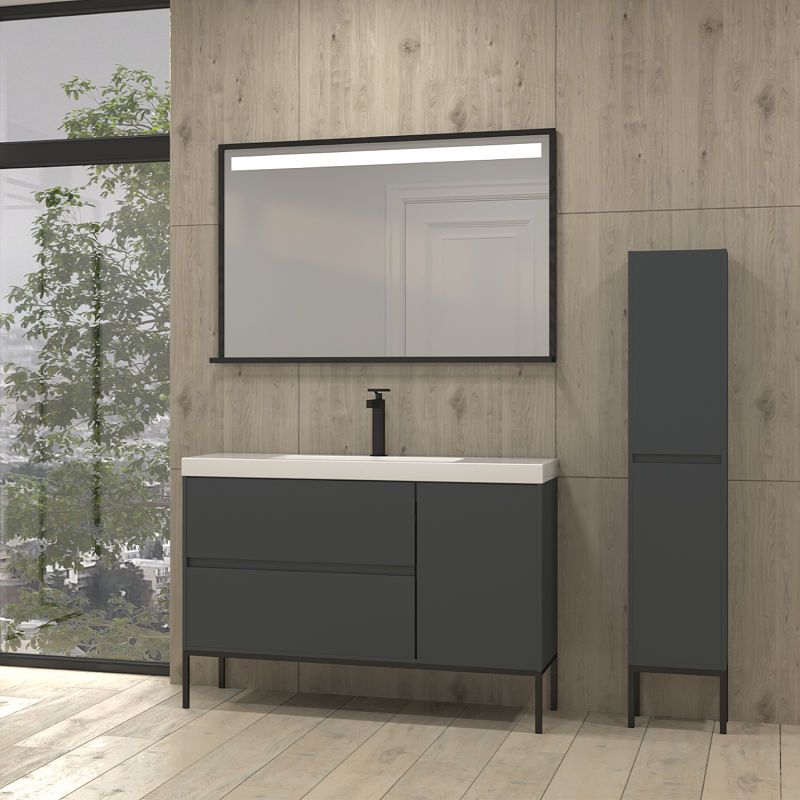 Mueble de baño 2 cajones - 1 puerta acabado mate GRAFITO con lavabo resina 6 cm grosor - Imagen 3