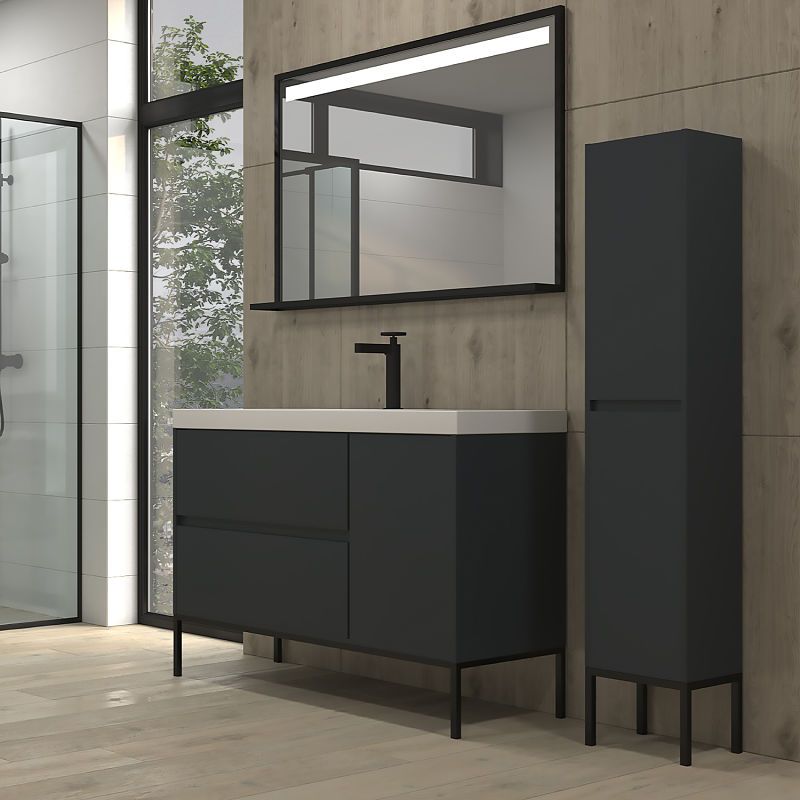 Mueble de baño 2 cajones - 1 puerta acabado mate GRAFITO con lavabo resina 6 cm grosor - Imagen 2