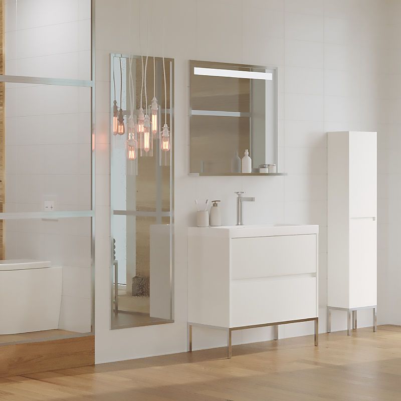 Mueble de baño 2 cajones acabado mate BLANCO con lavabo resina 6 cm grosor - Imagen 3