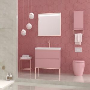 Mueble de baño 2 cajones acabado mate ROSA PALO con lavabo resina 6 cm grosor