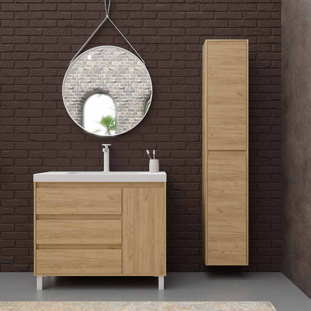 Mueble de baño con patas 3 cajones / 1 puerta superior CARMEN acabado ROBLE CLARO