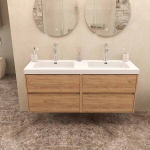 Mueble de baño CARMEN suspendido 2 lavabos 4 cajones 120 cm acabado ROBLE CLARO