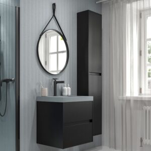 Mueble de baño suspendido 2 cajones CARMEN con lavabo resina acabado NEGRO