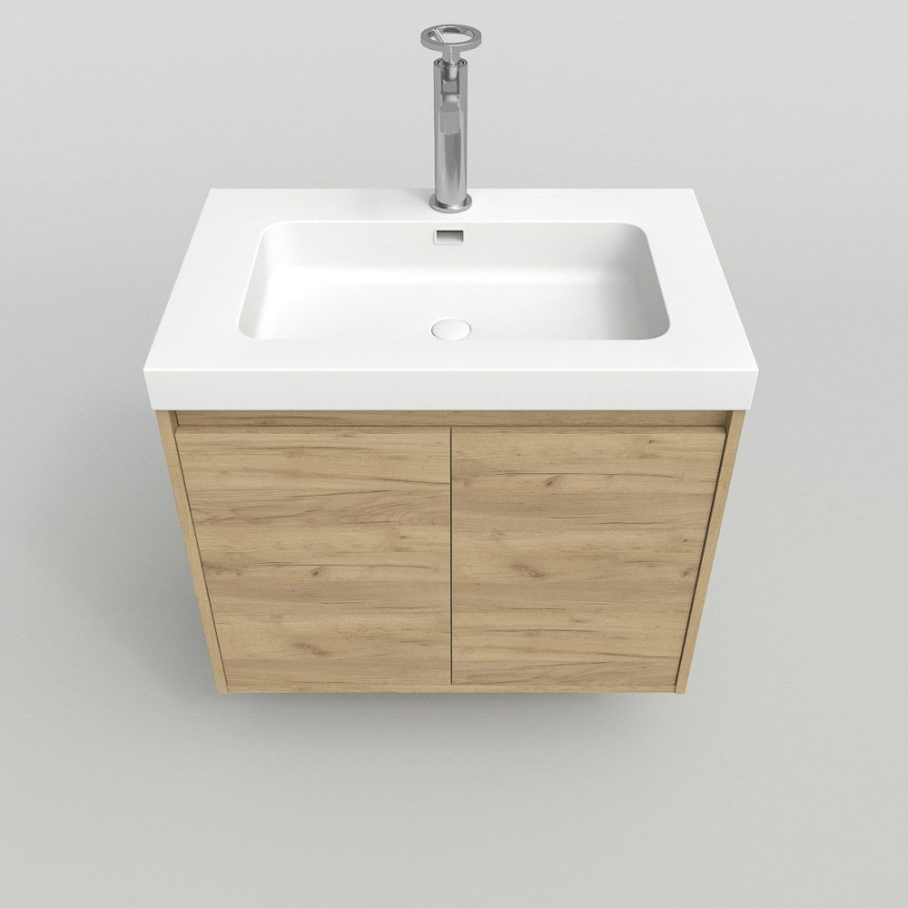 Mueble suspendido 2 puertas CARMEN con lavabo resina acabado ROBLE CLARO - Imagen 3