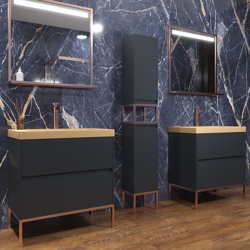 Mueble de baño 2 cajones acabado mate GRAFITO con lavabo resina 6 cm grosor