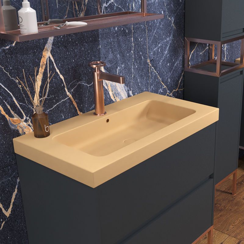 Mueble de baño 2 cajones acabado mate GRAFITO con lavabo resina 6 cm grosor - Imagen 2