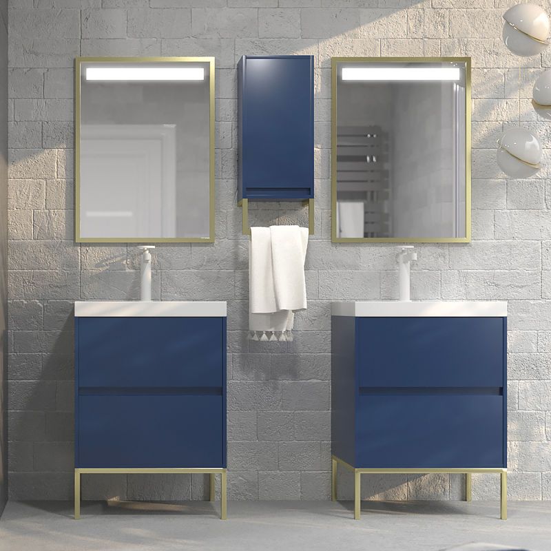 Mueble de baño EVO 2 cajones acabado mate AZUL COBALTO con lavabo resina 6 cm grosor