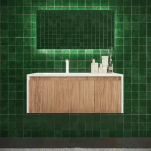 Mueble de baño BINARIO suspendido 2 cajones acabado  BLANCO/ CEMBRANO