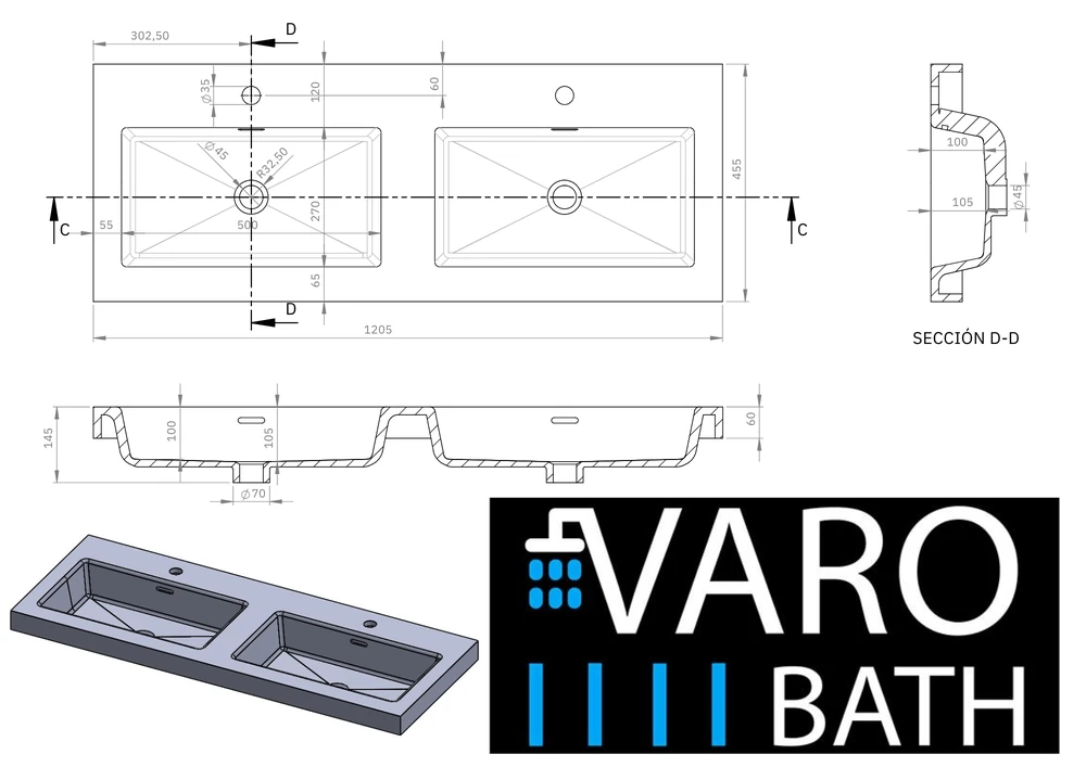 Mueble de baño suspendido 4 cajones YOKO Bastilla con lavabo resina Negro - Imagen 7