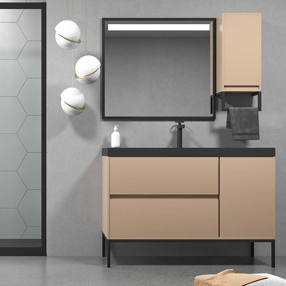 Mueble de baño EVO 2 cajones - 1 puerta acabado mate MOKA con lavabo resina 6 cm grosor