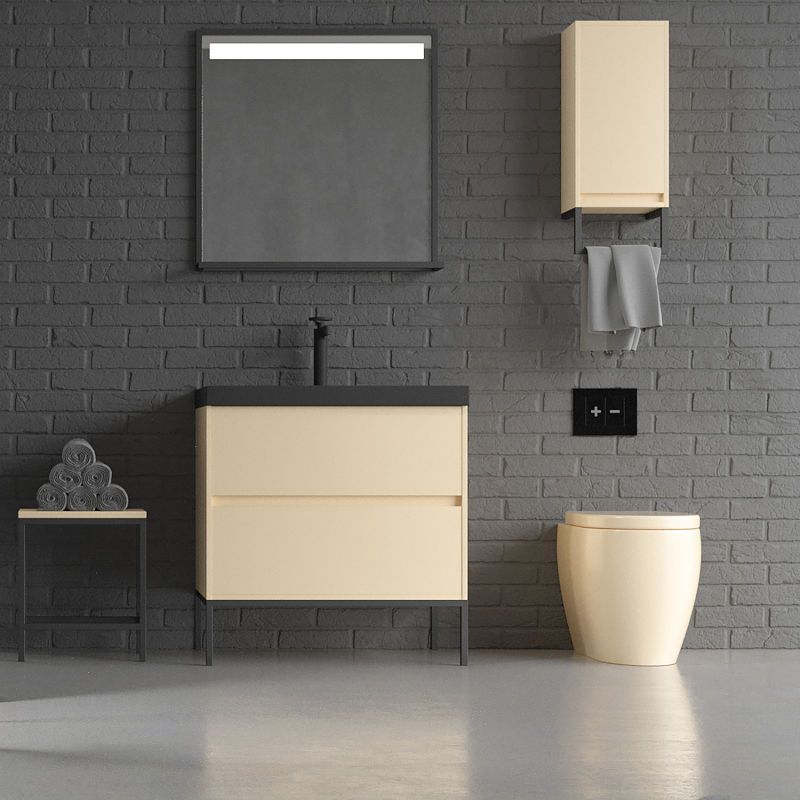 Mueble de baño 2 cajones acabado mate CREMA con lavabo resina 6 cm grosor - Imagen 2