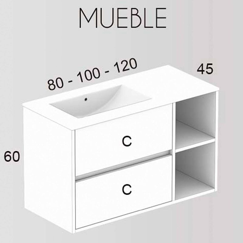 Mueble de baño CARLOTTA suspendido 2 cajones - 2 huecos con lavabo cerámico - Imagen 4