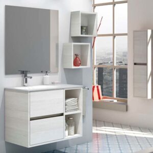 Mueble de baño CARLOTTA suspendido 2 cajones - 2 huecos con lavabo cerámico