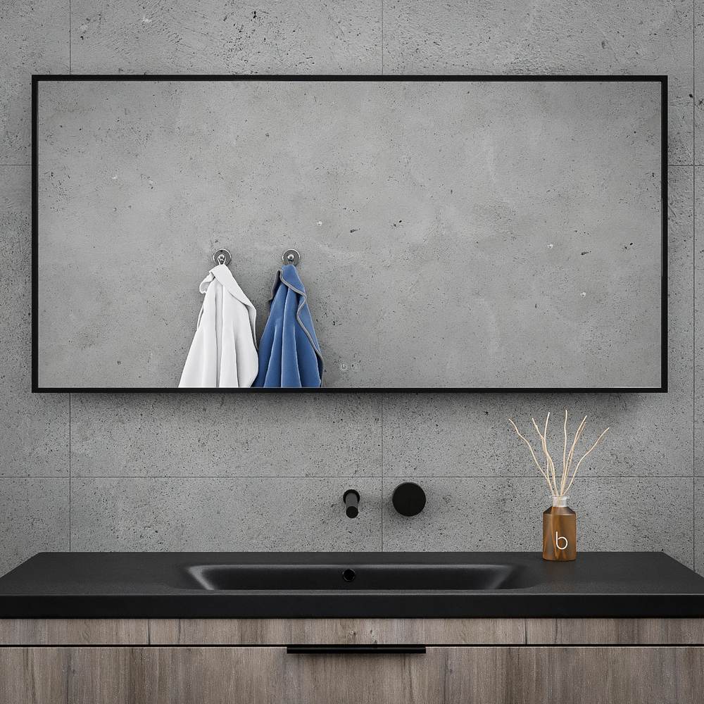 Espejo de baño ALUMINIUM marco negro con luz LED ambiental