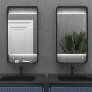 Espejo de baño ARIA marco negro  con luz LED ambiental superior e inferior