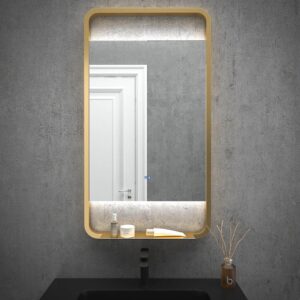 Espejo de baño ARIA marco oro mate  con luz LED ambiental superior e inferior