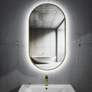 Espejo de baño FREYA canto pintado oro  con luz LED ambiental