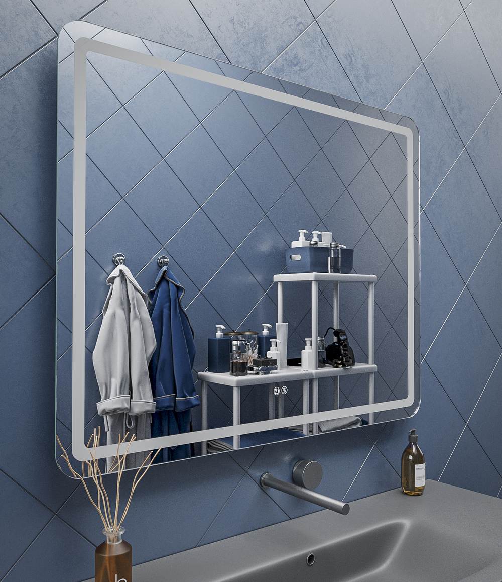 Espejo de baño LYRA rectangular con canto arenado con luz LED frontal - Imagen 2