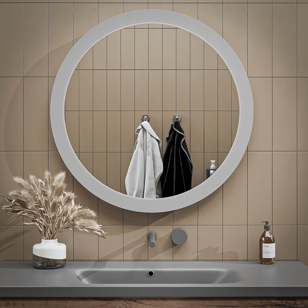 Espejo de baño MOON redondo con canto arenado con luz LED ambiental - Imagen 3