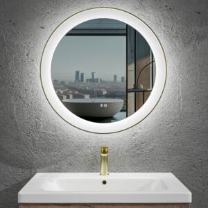 Espejo de baño VERA redondo marco aluminio ORO CEPILLADO con luz LED frontal