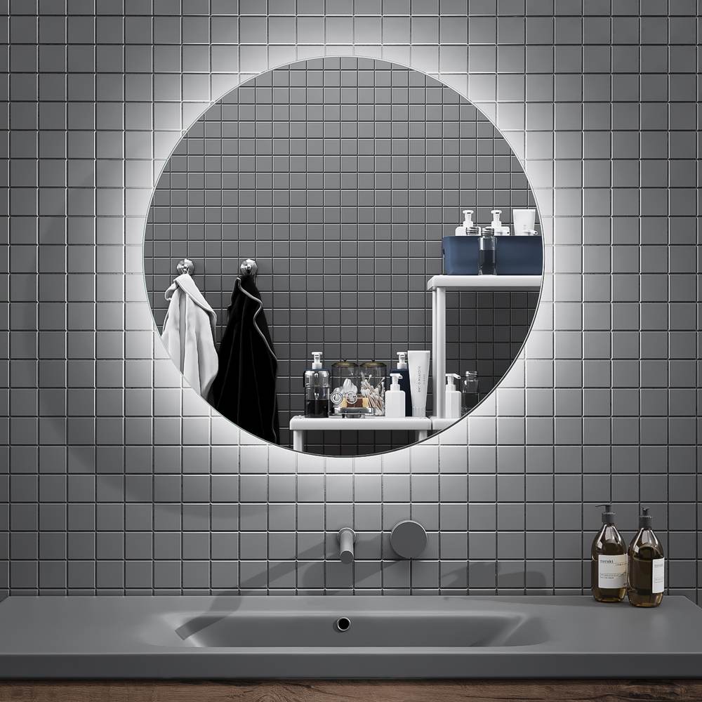 Espejo redondo a medida 40 cm a 150 cm MODENA con luz led perimetral trasera . Altavoces. Anti vaho. Espejo aumento. Reloj