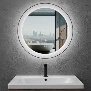 Espejo de baño VERA redondo marco aluminio NEGRO con luz LED frontal