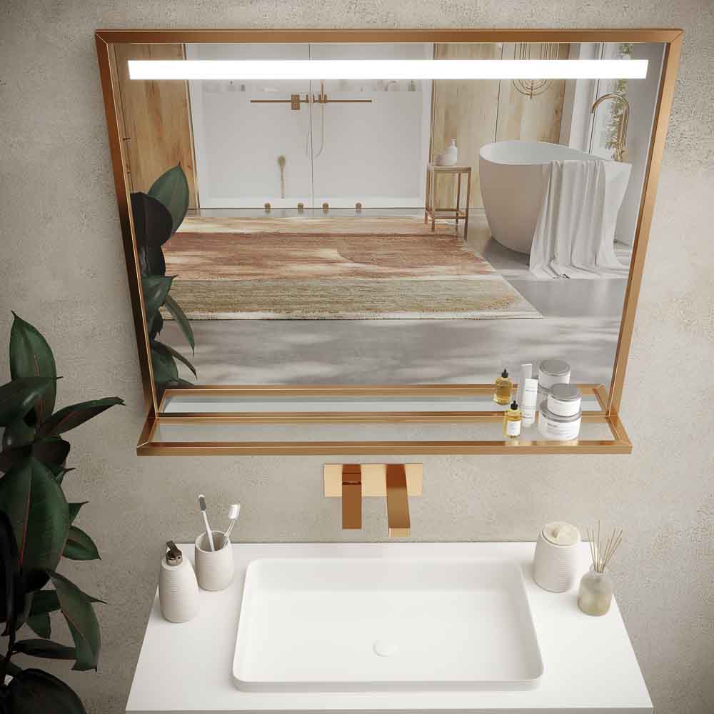 Espejo de baño EVO con marco y estante aluminio varios acabados luz LED frontal - Imagen 4