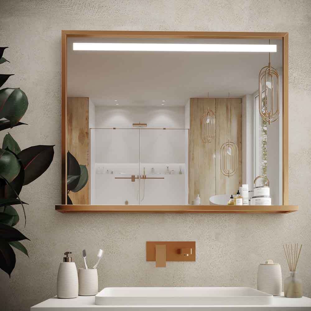 Espejo de baño EVO con marco y estante aluminio varios acabados luz LED frontal - Imagen 8