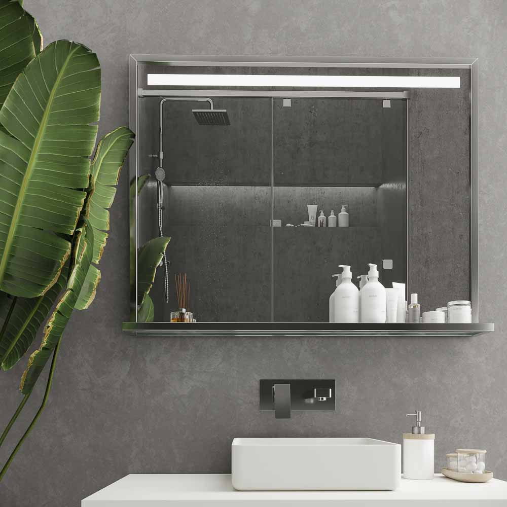 Espejo de baño EVO con marco y estante aluminio varios acabados luz LED frontal - Imagen 7