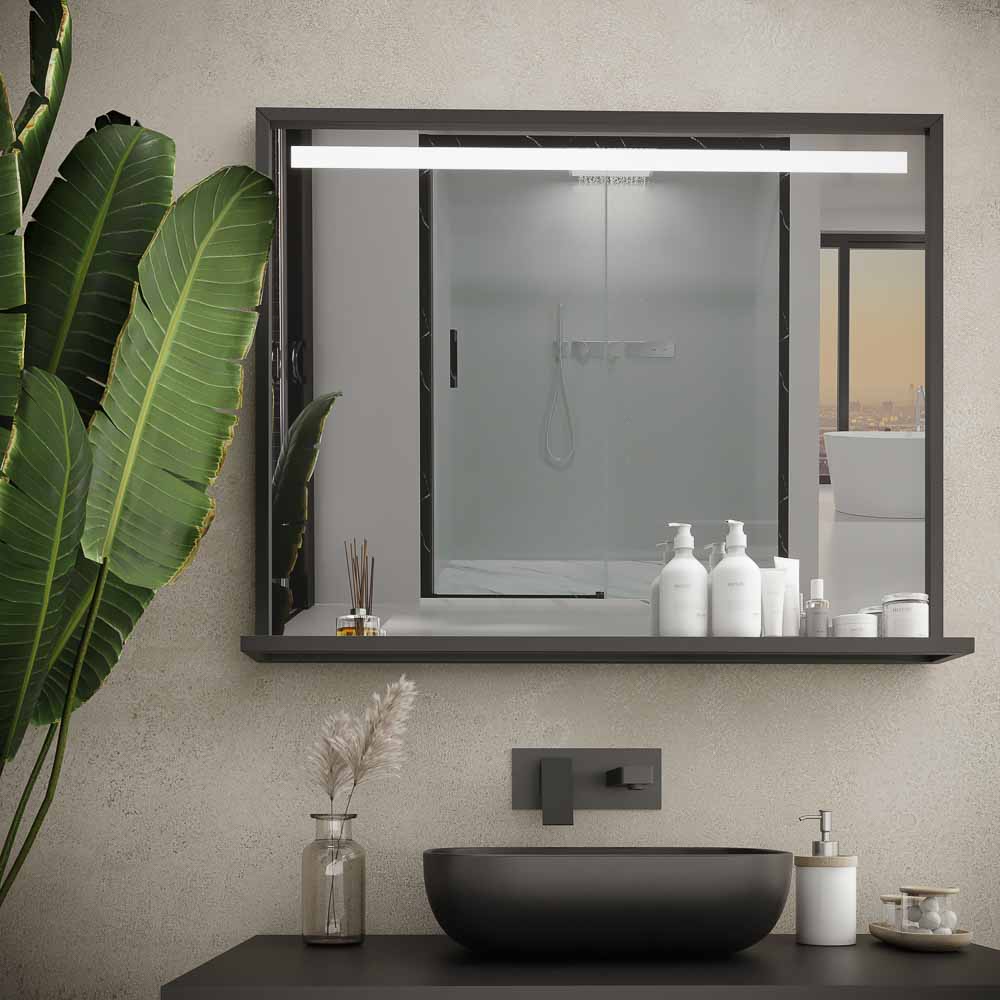Espejo de baño EVO con marco y estante aluminio varios acabados luz LED frontal - Imagen 6