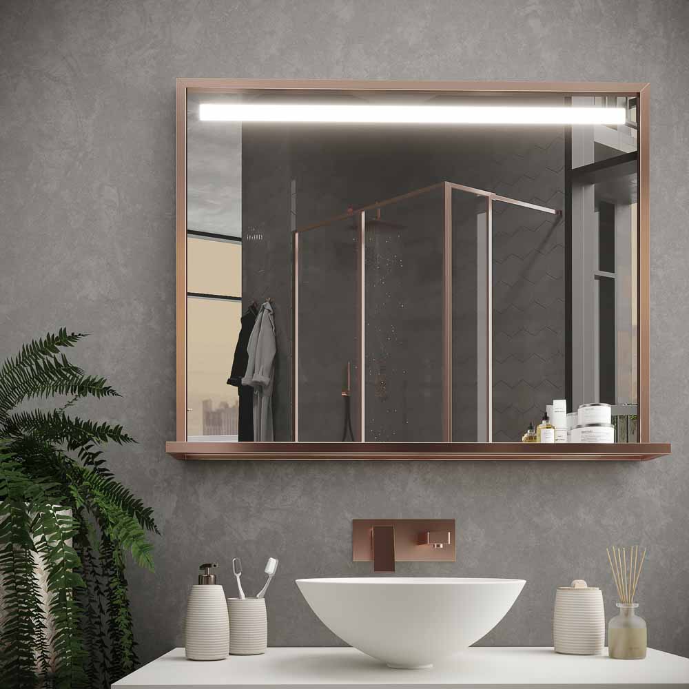 Espejo de baño EVO con marco y estante aluminio varios acabados luz LED frontal - Imagen 10