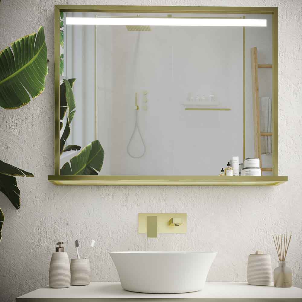 Espejo de baño EVO con marco y estante aluminio varios acabados luz LED frontal - Imagen 9