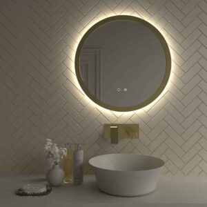 Espejo redondo GARMET luz led perimetral con sensor táctil y antivaho borde pintado ORO