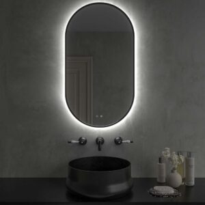 Espejo con luz eliptico GREG con borde perimetral NEGRO