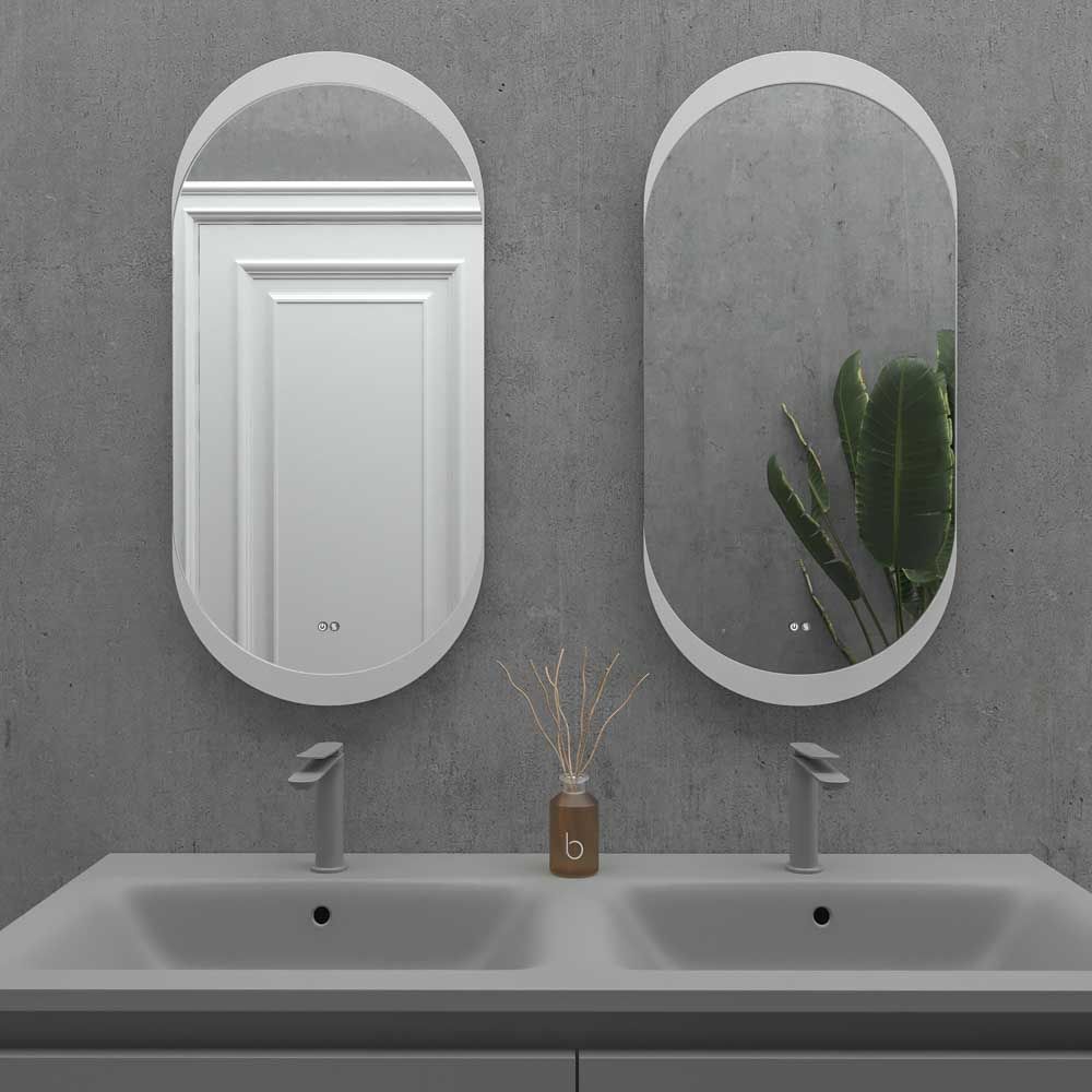 Espejo a medida LINE con luz led trasera perimetral arenado superior e inferior . Altavoces. Anti vaho. Espejo aumento. Reloj - Imagen 2