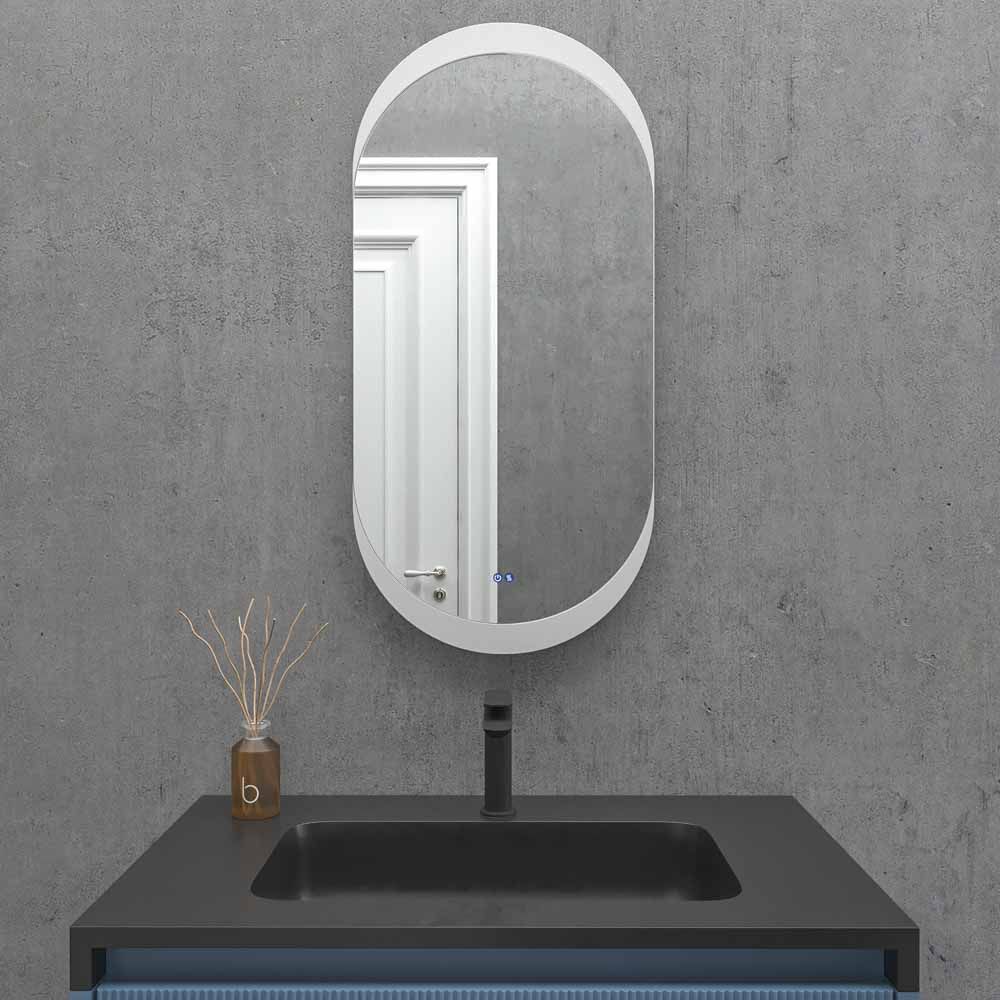 Espejo a medida LINE con luz led trasera perimetral arenado superior e inferior . Altavoces. Anti vaho. Espejo aumento. Reloj - Imagen 5