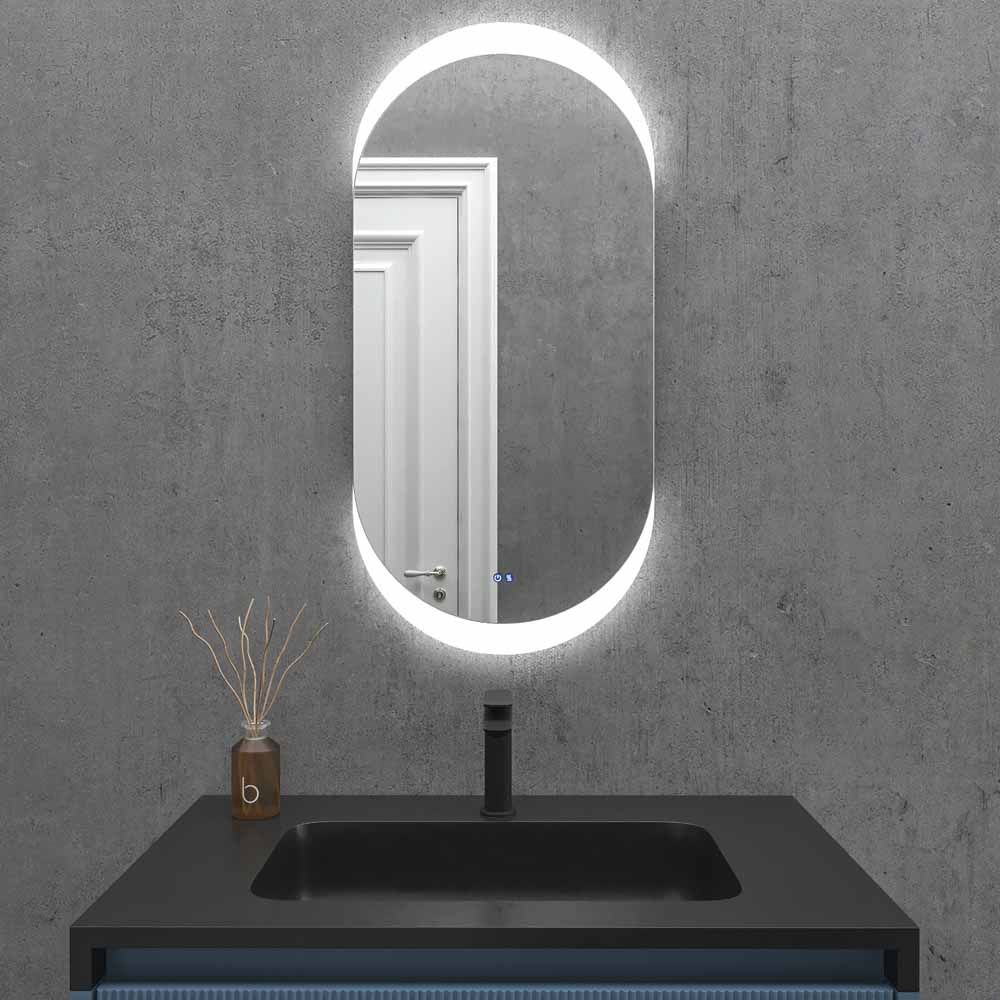 Espejo a medida LINE con luz led trasera perimetral arenado superior e inferior . Altavoces. Anti vaho. Espejo aumento. Reloj - Imagen 3