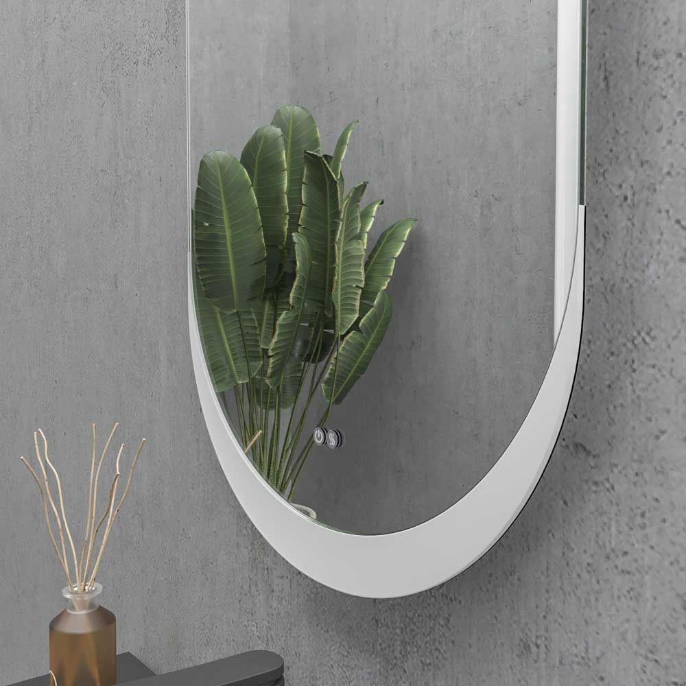 Espejo a medida LINE con luz led trasera perimetral arenado superior e inferior . Altavoces. Anti vaho. Espejo aumento. Reloj - Imagen 4