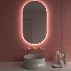 Espejo con luz eliptico MELANGE con borde perimetral ORO