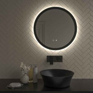 Espejo redondo PRINT luz led perimetral con sensor táctil y antivaho borde pintado NEGRO