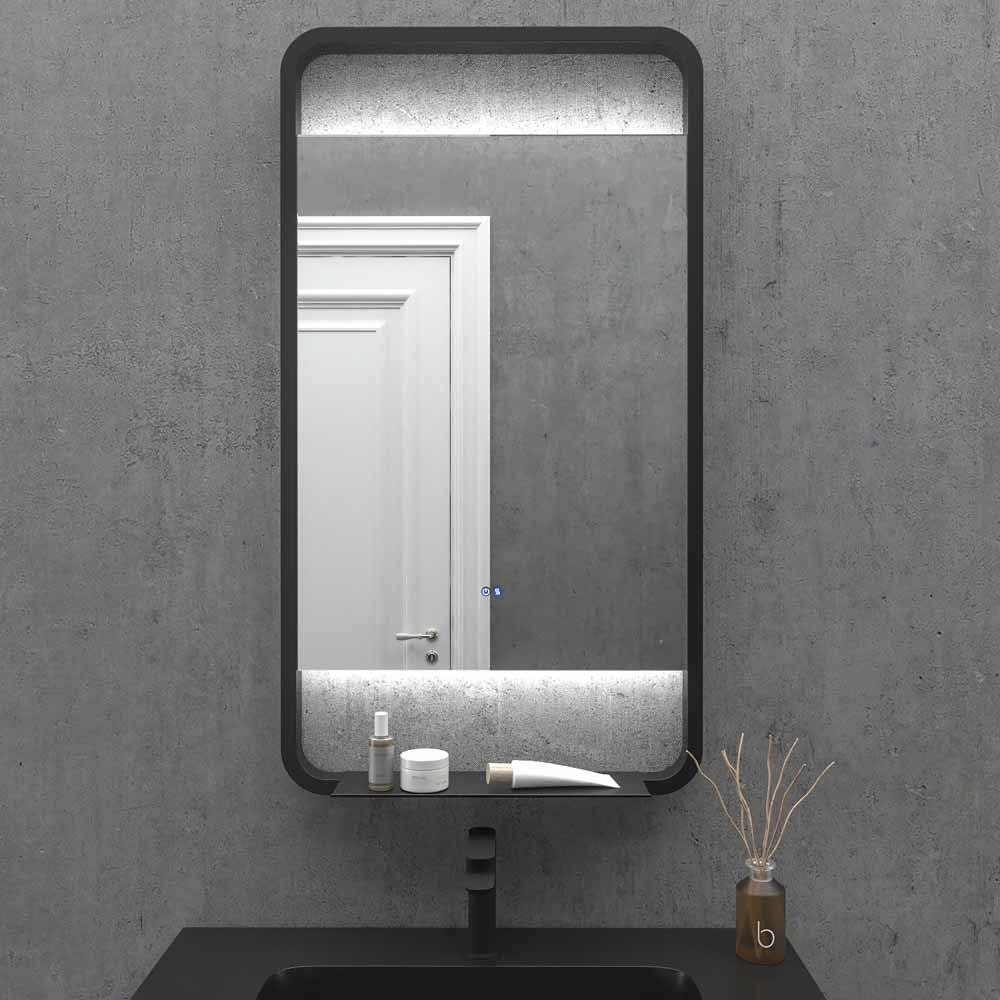 Espejo a medida SLIM con luz led trasera superior e inferior . Altavoces. Anti vaho. Espejo aumento. Reloj . Acabado NEGRO - Imagen 4