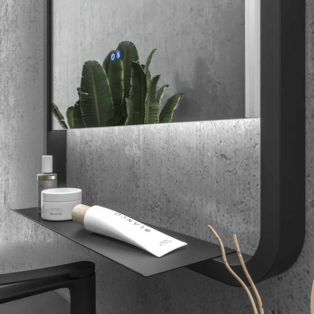 Espejo a medida SLIM con luz led trasera superior e inferior . Altavoces. Anti vaho. Espejo aumento. Reloj . Acabado NEGRO - Imagen 2