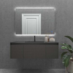 Espejo a medida TORONTO con luz led perimetral trasera superior e inferior . Altavoces. Anti vaho. Espejo aumento. Reloj