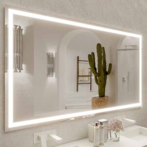 Espejo a medida NERINA con luz led frontal . Altavoces. Anti vaho. Espejo aumento. Reloj